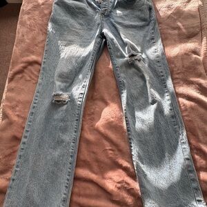 Cleo Denim Straight Leg Jeans with Distressed Details